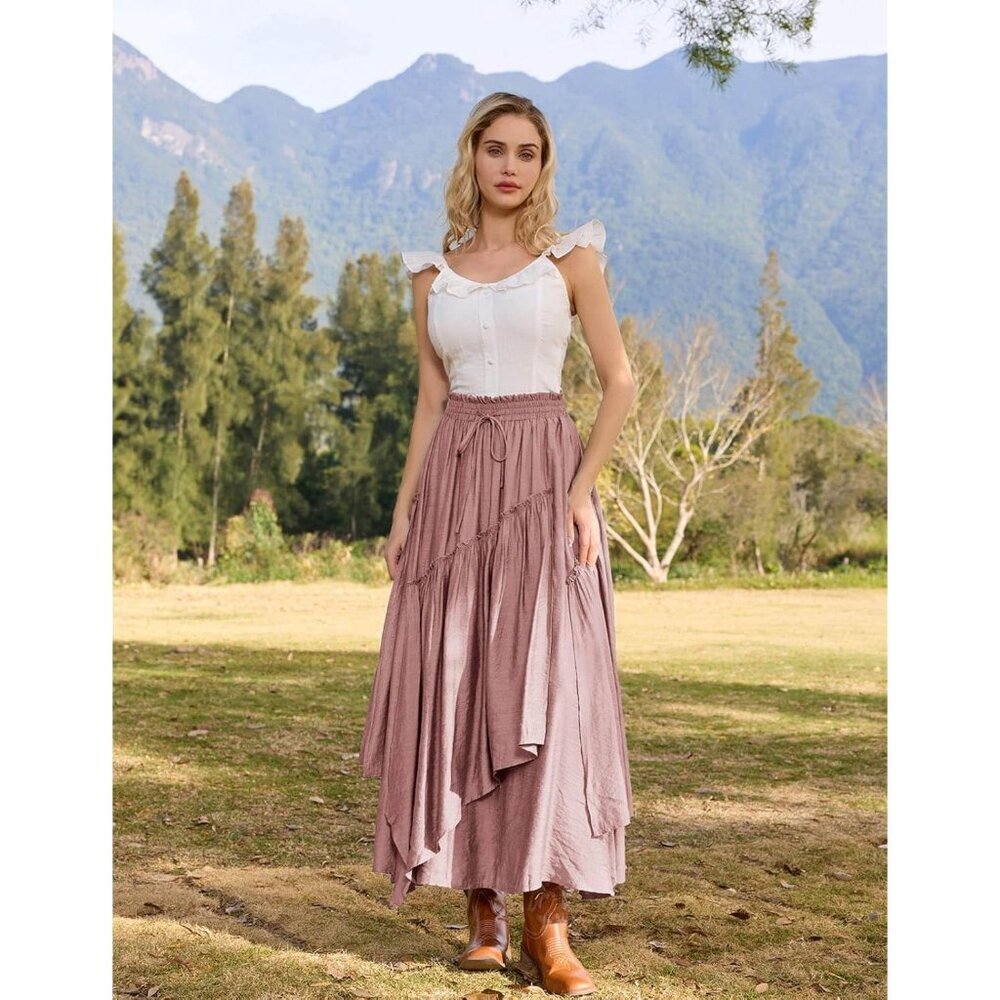 Long Skirt Women Plus Size Crepe Layered Maxi with Pockets Casual Wear - Picture 2 of 9